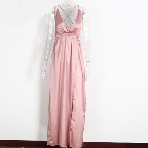 Load image into Gallery viewer, Elegant Backless Satin Long Dress-women-wanahavit-Pink-S-wanahavit
