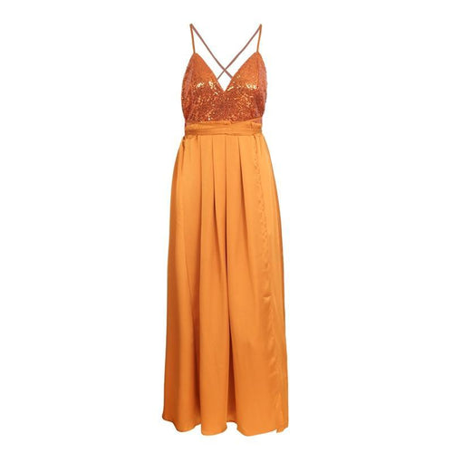 Load image into Gallery viewer, Elegant Backless Satin Long Dress-women-wanahavit-Sequin Orange-S-wanahavit
