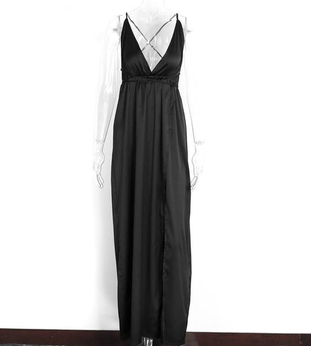 Elegant Backless Satin Long Dress-women-wanahavit-Black-S-wanahavit