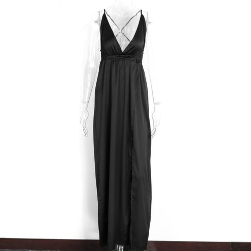 Load image into Gallery viewer, Elegant Backless Satin Long Dress-women-wanahavit-Black-S-wanahavit
