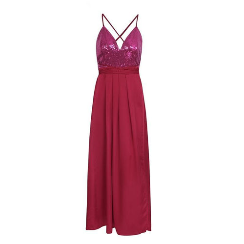 Load image into Gallery viewer, Elegant Backless Satin Long Dress-women-wanahavit-Sequin Wine Red-S-wanahavit
