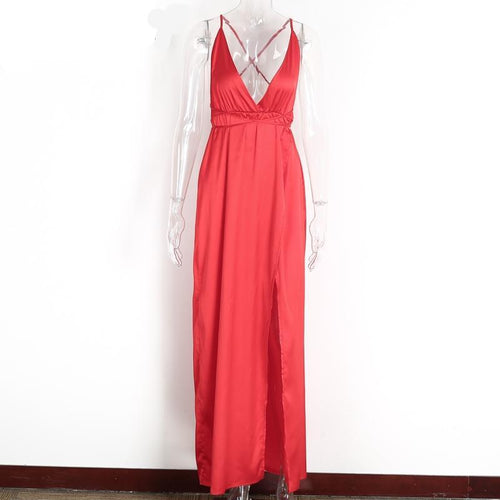 Load image into Gallery viewer, Elegant Backless Satin Long Dress-women-wanahavit-Red-S-wanahavit
