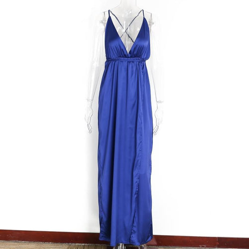 Load image into Gallery viewer, Elegant Backless Satin Long Dress-women-wanahavit-Blue-S-wanahavit

