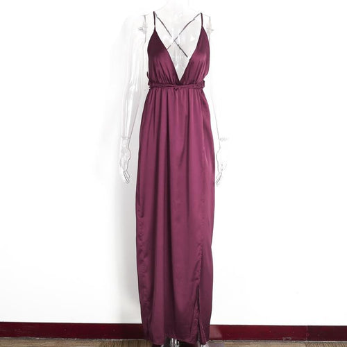Load image into Gallery viewer, Elegant Backless Satin Long Dress-women-wanahavit-Purple-S-wanahavit
