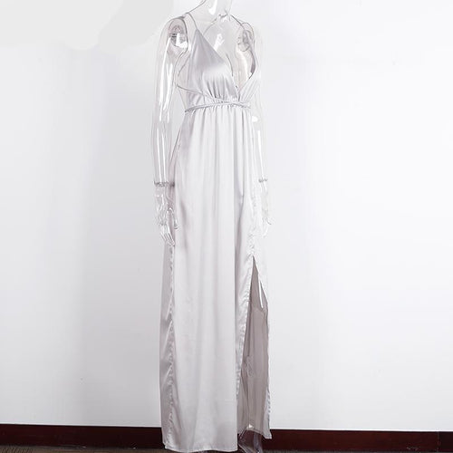 Load image into Gallery viewer, Elegant Backless Satin Long Dress-women-wanahavit-Silver-S-wanahavit
