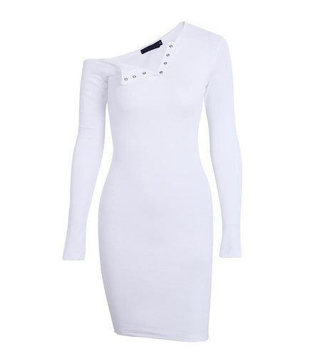 Elegant Off Shoulder Slim Long Sleeve Dress-women-wanahavit-White-S-wanahavit