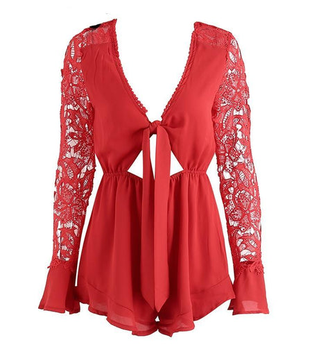 Sexy Hollow Out Elegant Bow Flare Long Sleeve Blouse-women-wanahavit-Red-S-wanahavit
