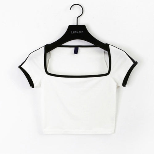 Load image into Gallery viewer, Big Neckline Collarbone Bubble Sexy French High Waist Short Sleeve Tees
