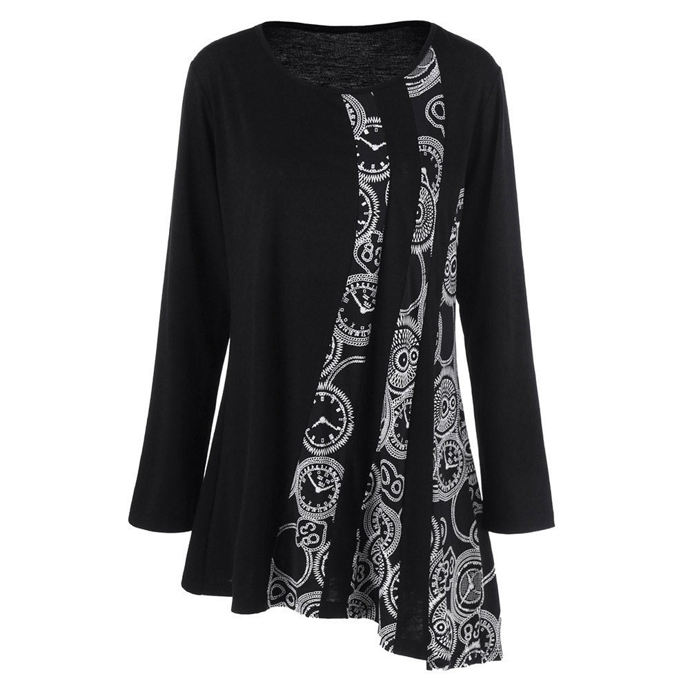 Printed Asymmetrical Loose Casual Long Sleeve Shirt-women-wanahavit-Black-XL-wanahavit