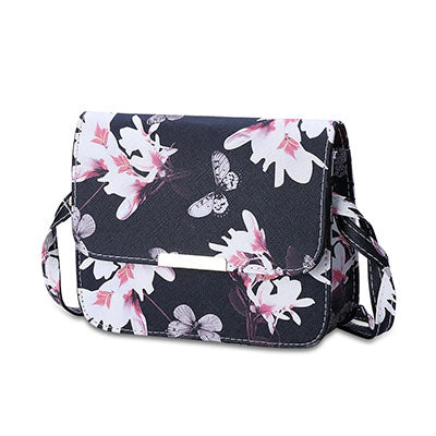 Luxury Retro PU Leather Shoulder Bag with Flower and Butterfly Printed-women-wanahavit-Black-Mini(Max Length<20cm)-wanahavit