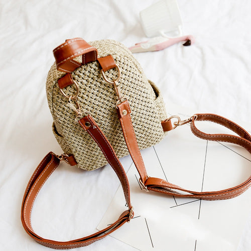 Load image into Gallery viewer, Fashionable Bohemian Straw Mini Backpack-women-wanahavit-Brown-wanahavit
