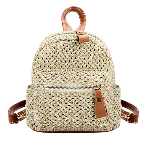 Load image into Gallery viewer, Fashionable Bohemian Straw Mini Backpack-women-wanahavit-Brown-wanahavit
