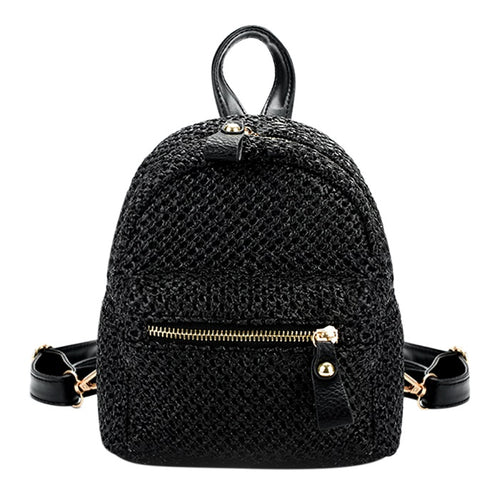 Load image into Gallery viewer, Fashionable Bohemian Straw Mini Backpack-women-wanahavit-Black-wanahavit
