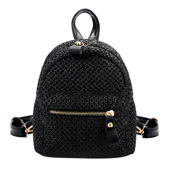 Fashionable Bohemian Straw Mini Backpack-women-wanahavit-Black-wanahavit