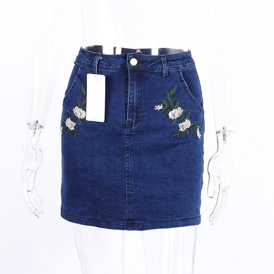 Casual Denim Embroidery Flowers Skirt-women-wanahavit-Dark blue-XXL-wanahavit