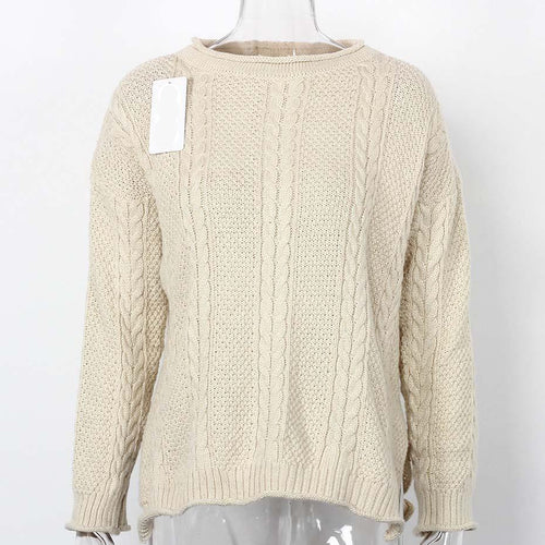 Load image into Gallery viewer, Braided Style Long Sleeve Sweater-women-wanahavit-Apricot-One Size-wanahavit
