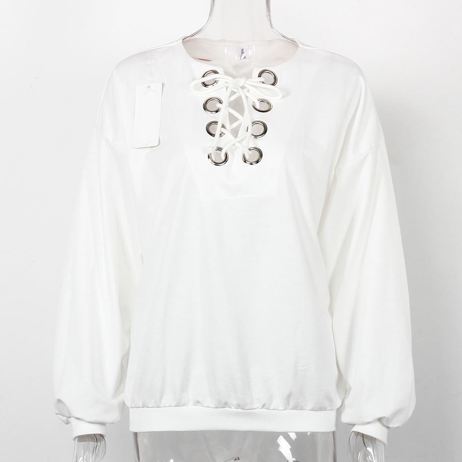 Casual Loose Lace Up Long Sleeve Sweatshirt-women-wanahavit-White-One Size-wanahavit