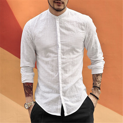 Load image into Gallery viewer, Casual Mandarin Cotton Long Sleeve Shirt #S2105-men-wanahavit-white-S-wanahavit
