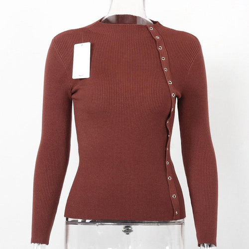 Load image into Gallery viewer, Side Button Designer Knitted Long Sleeve Sweater-women-wanahavit-Red-One Size-wanahavit
