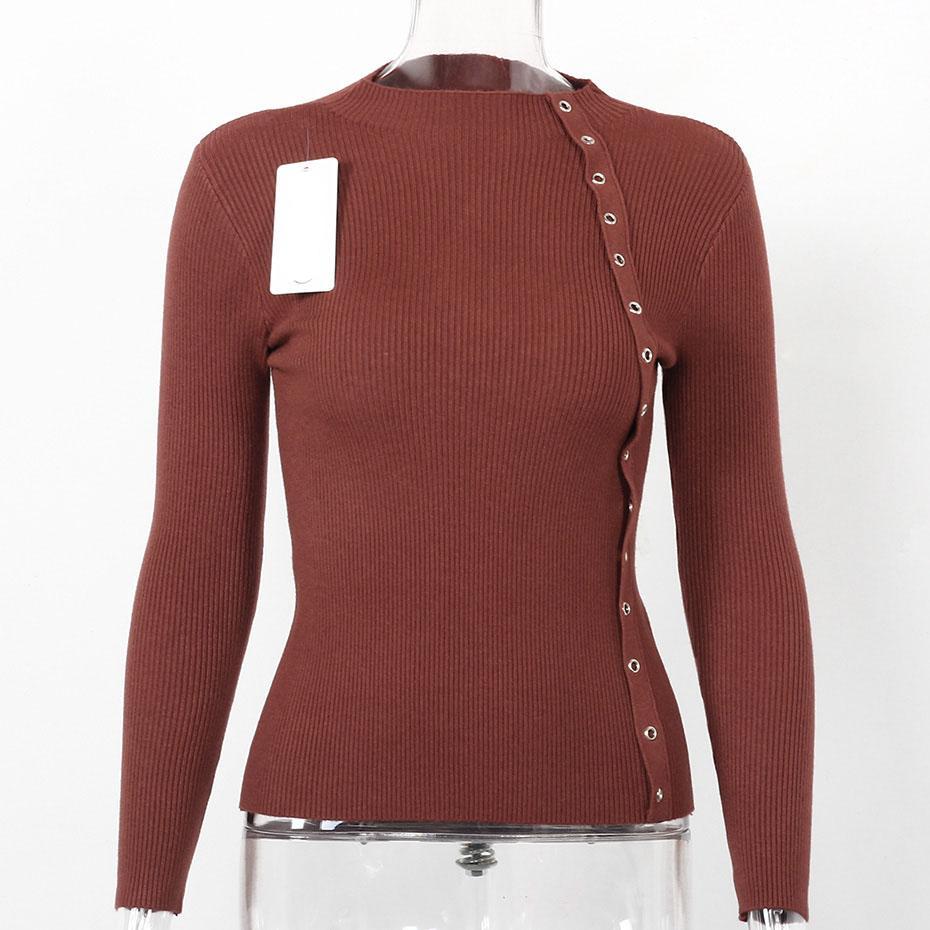 Side Button Designer Knitted Long Sleeve Sweater-women-wanahavit-Red-One Size-wanahavit