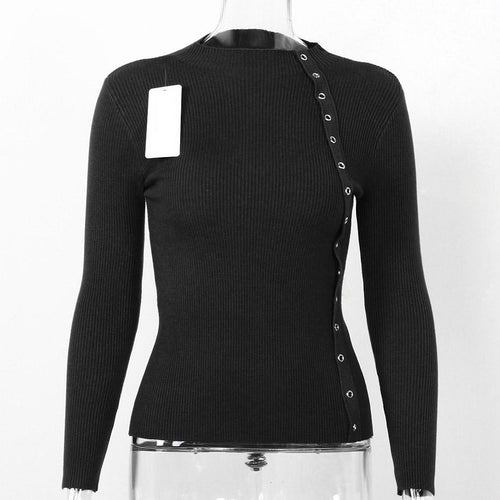 Load image into Gallery viewer, Side Button Designer Knitted Long Sleeve Sweater-women-wanahavit-Black-One Size-wanahavit
