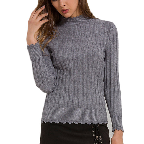 Load image into Gallery viewer, Mandarin Collared Casual Long Sleeve Sweater-women-wanahavit-Gray-One Size-wanahavit
