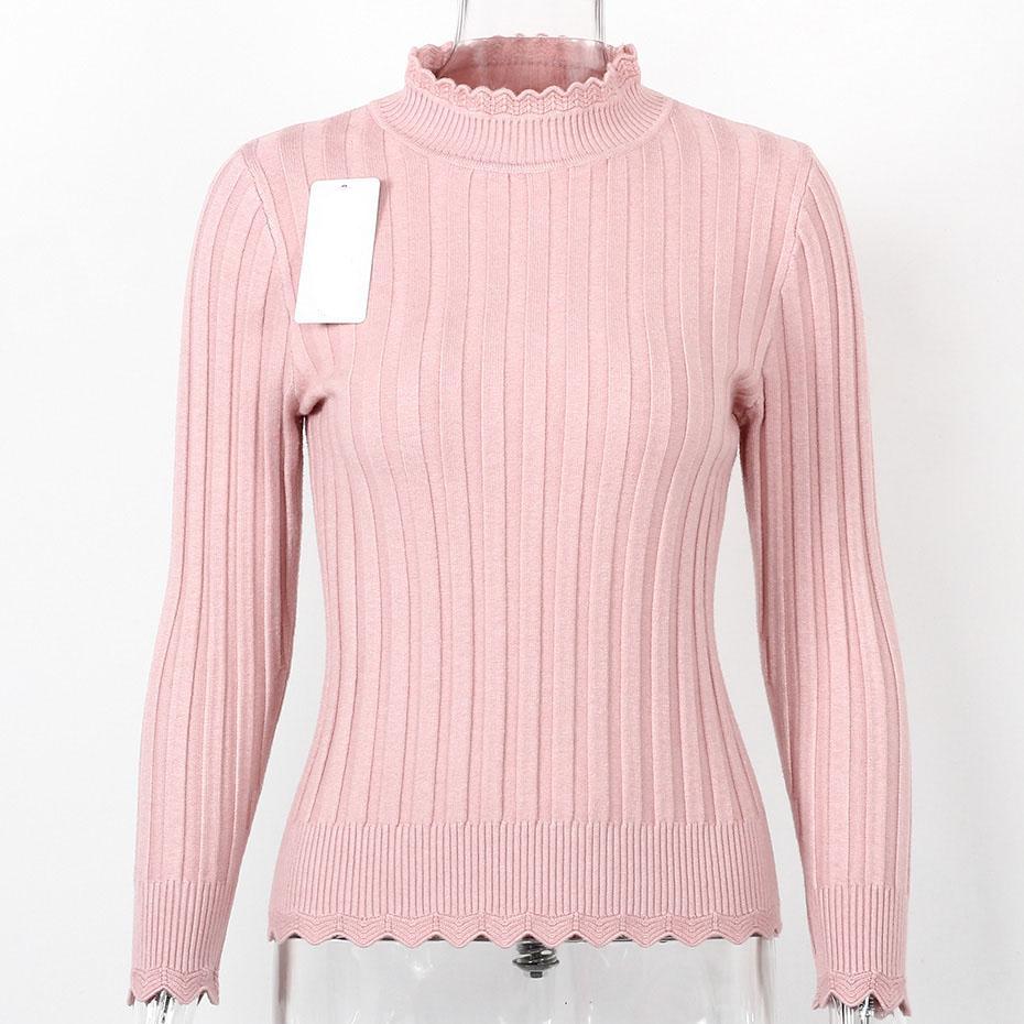 Mandarin Collared Casual Long Sleeve Sweater-women-wanahavit-Pink-One Size-wanahavit