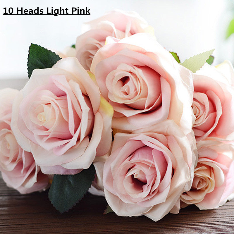 Artificial Decorative Silk Rose Bouquet-home accent-wanahavit-10 heads light pink-wanahavit