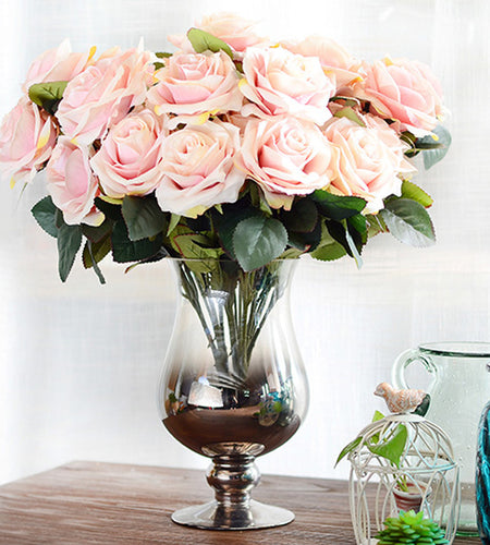 Artificial Decorative Silk Rose Bouquet-home accent-wanahavit-9 heads light pink-wanahavit