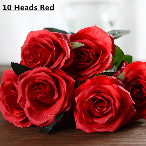 Load image into Gallery viewer, Artificial Decorative Silk Rose Bouquet-home accent-wanahavit-10 heads red-wanahavit
