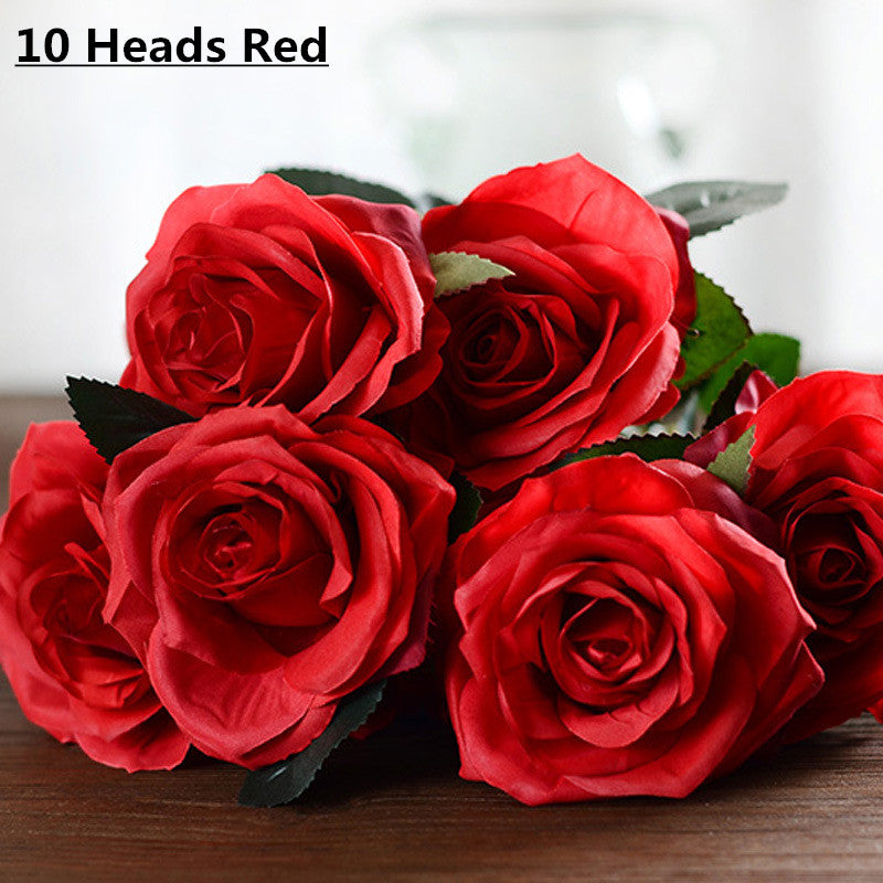 Artificial Decorative Silk Rose Bouquet-home accent-wanahavit-10 heads red-wanahavit