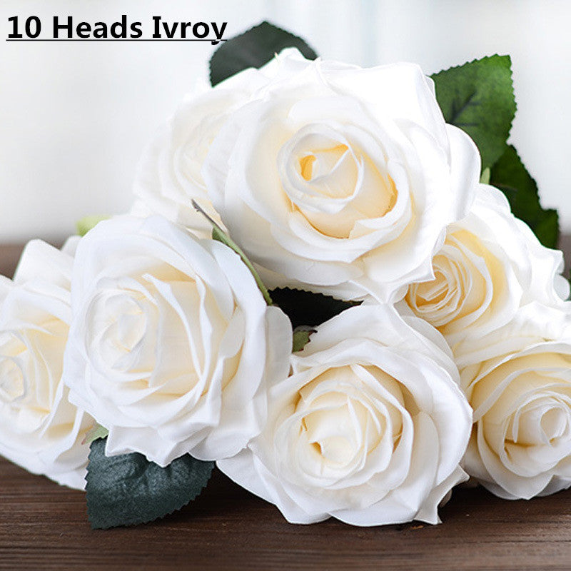 Artificial Decorative Silk Rose Bouquet-home accent-wanahavit-10 heads ivroy-wanahavit