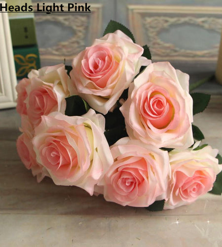 Artificial Decorative Silk Rose Bouquet-home accent-wanahavit-9 heads light pink-wanahavit
