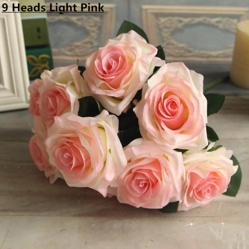 Load image into Gallery viewer, Artificial Decorative Silk Rose Bouquet-home accent-wanahavit-9 heads light pink-wanahavit
