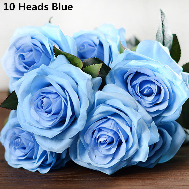 Artificial Decorative Silk Rose Bouquet-home accent-wanahavit-10 heads blue-wanahavit