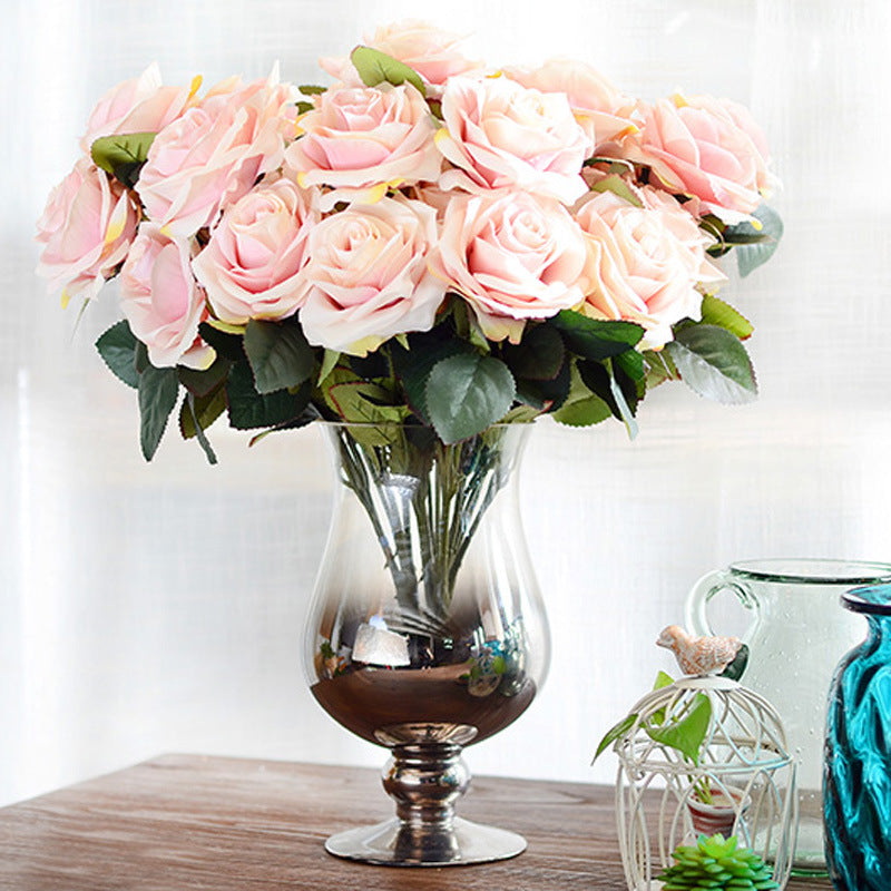 Artificial Decorative Silk Rose Bouquet-home accent-wanahavit-9 heads light pink-wanahavit