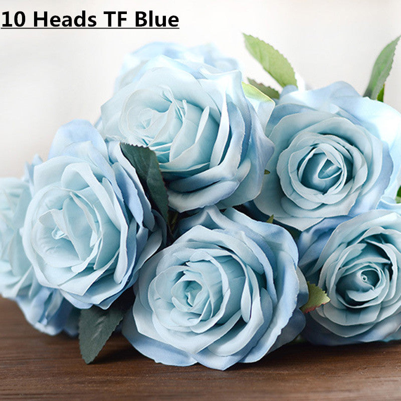 Artificial Decorative Silk Rose Bouquet-home accent-wanahavit-10 heads TF blue-wanahavit