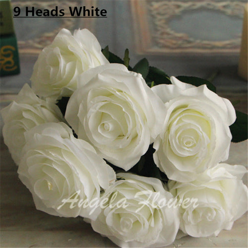 Load image into Gallery viewer, Artificial Decorative Silk Rose Bouquet-home accent-wanahavit-9 heads white-wanahavit
