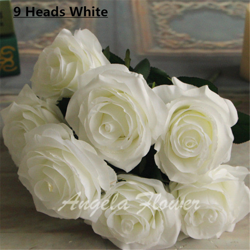 Artificial Decorative Silk Rose Bouquet-home accent-wanahavit-9 heads white-wanahavit