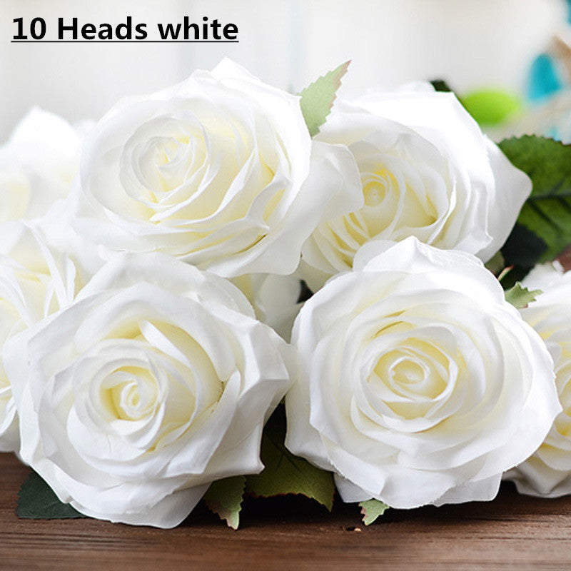 Artificial Decorative Silk Rose Bouquet-home accent-wanahavit-10 heads white-wanahavit