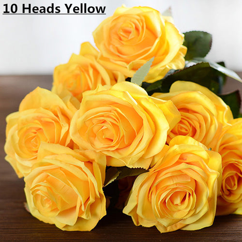 Load image into Gallery viewer, Artificial Decorative Silk Rose Bouquet-home accent-wanahavit-10 heads yellow-wanahavit
