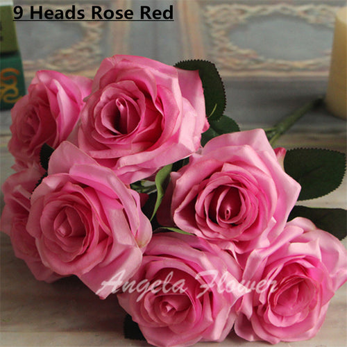 Load image into Gallery viewer, Artificial Decorative Silk Rose Bouquet-home accent-wanahavit-9 heads rose red-wanahavit
