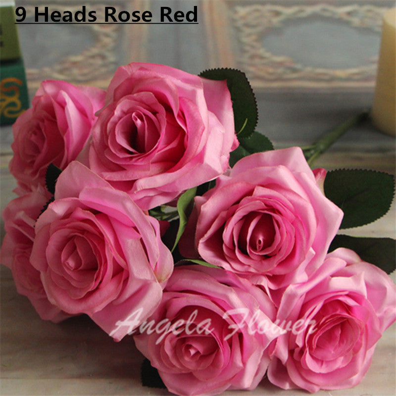 Artificial Decorative Silk Rose Bouquet-home accent-wanahavit-9 heads rose red-wanahavit