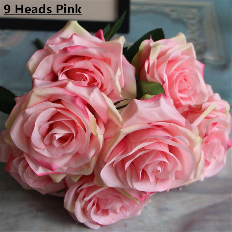 Artificial Decorative Silk Rose Bouquet-home accent-wanahavit-9 heads pink-wanahavit