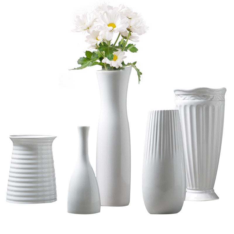 Classic White Ceramic Flower Vase-home accent-wanahavit-1-wanahavit
