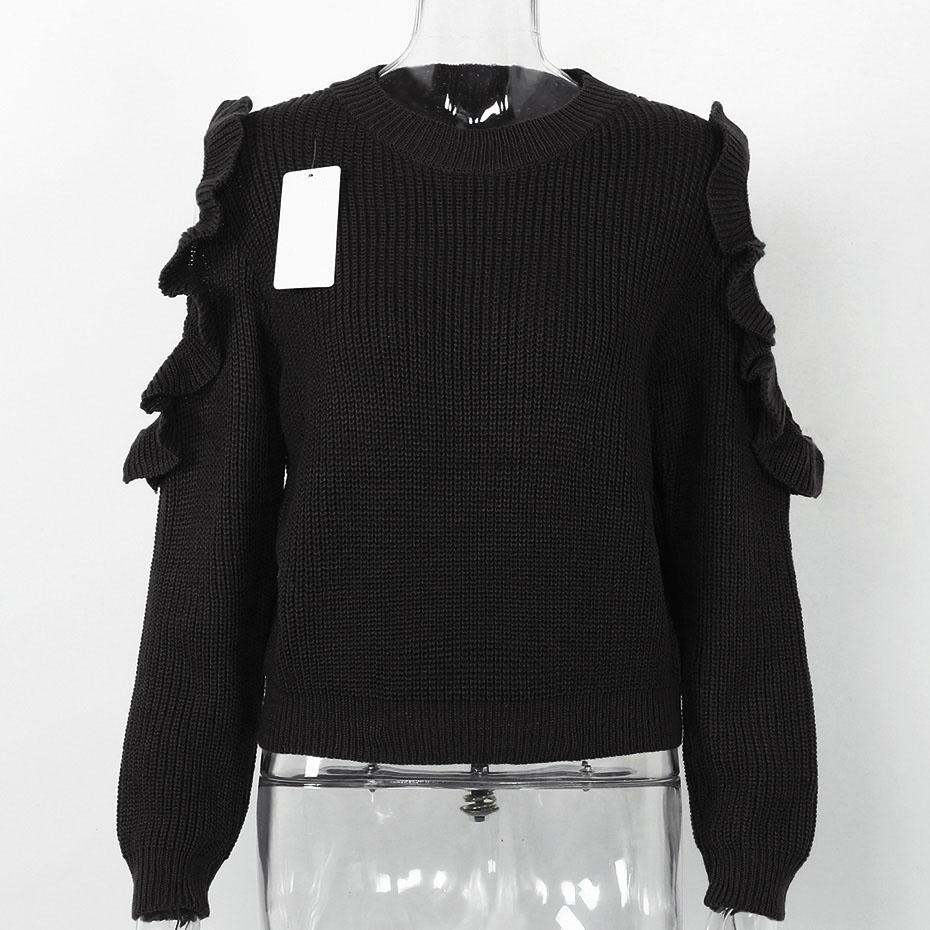 Cold Off Shoulder Ruffle Long Sleeve Knitted Sweater-women-wanahavit-Black-One Size-wanahavit