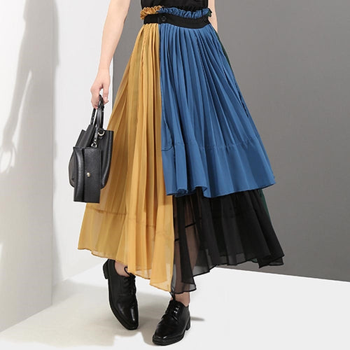 Load image into Gallery viewer, Colorful Chiffon Maxi Skirt Women Casual Skirt-women-wanahavit-Black-One Size-wanahavit
