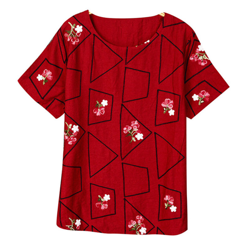 Embroidery Geometric & Floral Tees-women-wanahavit-Wine red-One Size-wanahavit
