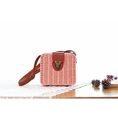 Load image into Gallery viewer, Beach Box Straw Woven Shoulder Bag-women-wanahavit-light pink-wanahavit
