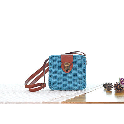 Load image into Gallery viewer, Beach Box Straw Woven Shoulder Bag-women-wanahavit-blue-wanahavit
